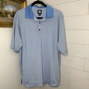 FootJoy Lisle Feeder Stripe Self Collar Golf Polo ProDry Blue White Large